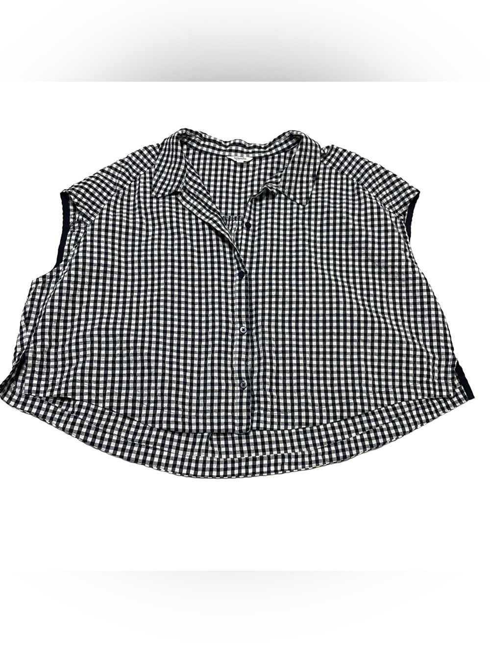 Splendid Navy & White Gingham Button-Down Oversized Crop Top